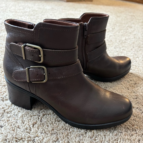 Clarks Dark Brown Ankle Booties with Buckle Detail - Picture 2 of 6